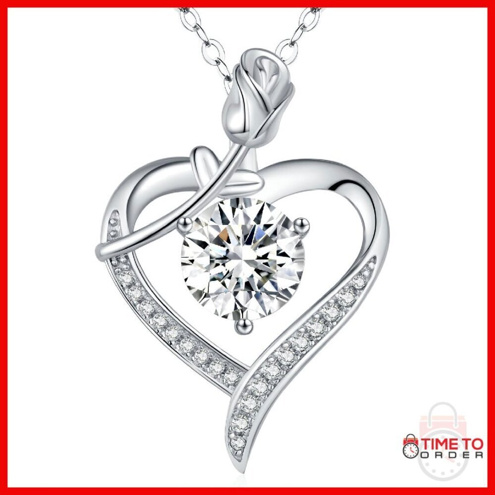 Moissanite Heart Pendant Necklace 18K Platinum Filled Sterling Silver